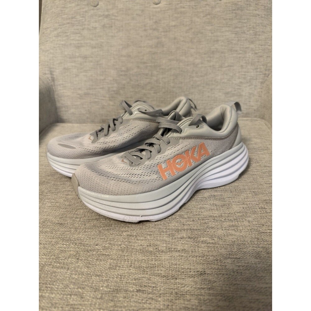 Hoka One One Bondi 8 (Womens 8B )White Harbor Mist Lunar Rock Running Shoes